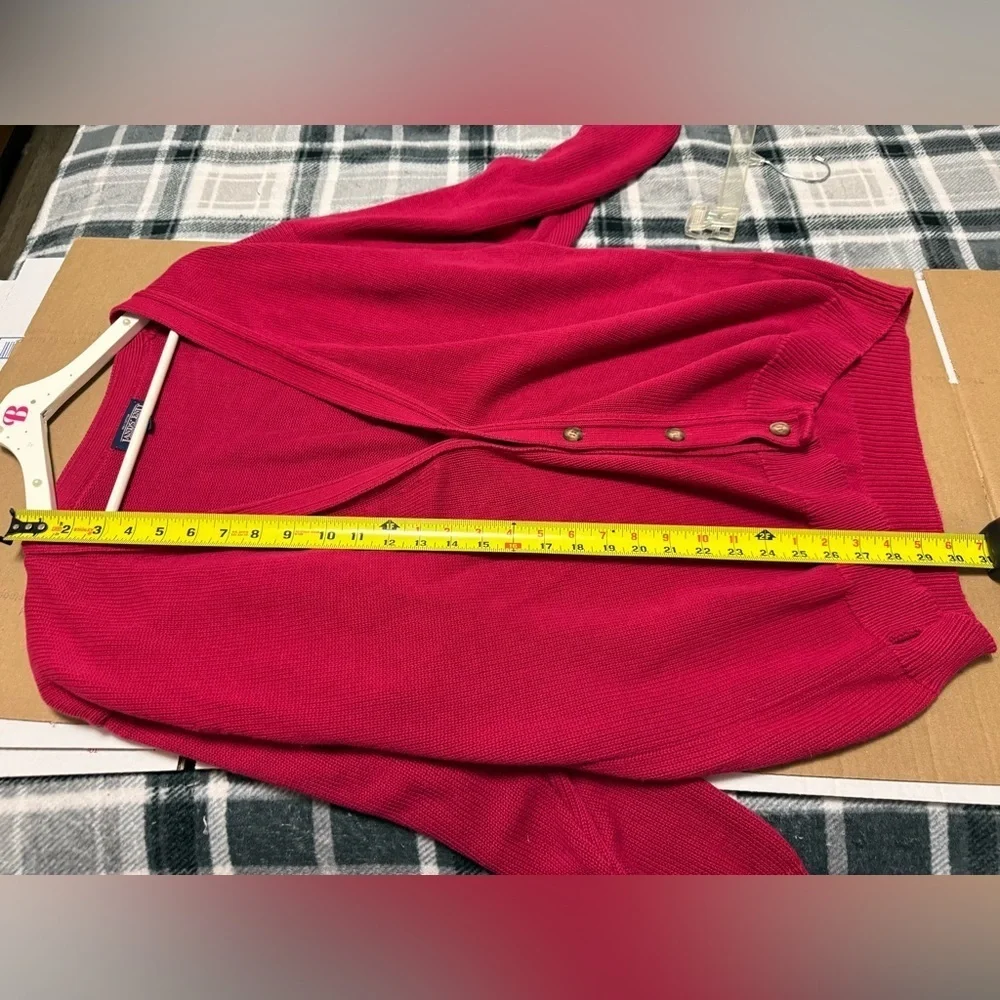 Lands' End Cardigan Cranberry Knit Button Front Soft Cotton Sweater Chunky Large